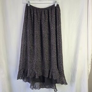 Worthington Slight Hi Low Skirt 16W‎ Black Geo Print Fairy Grunge Whimsigoth Art